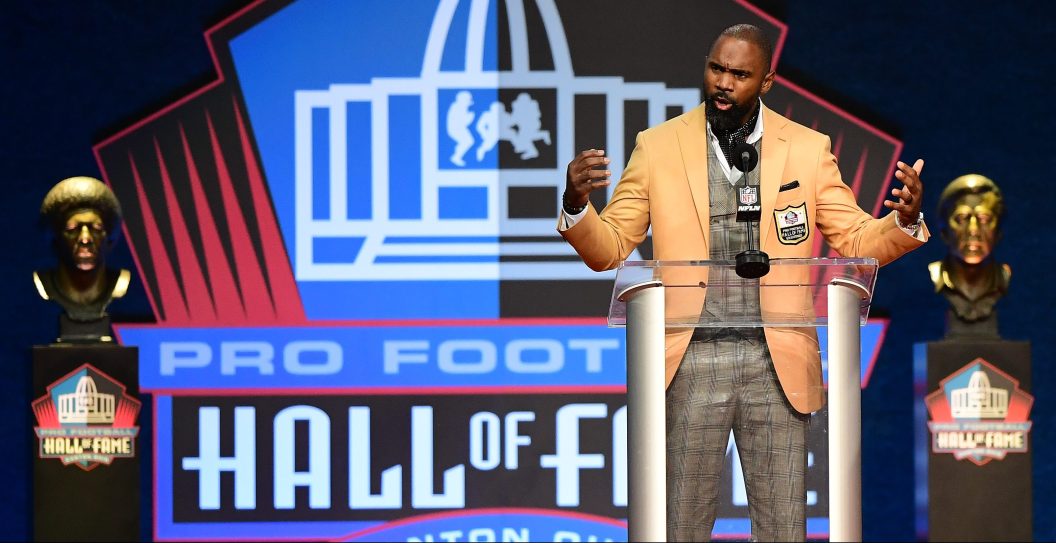 Charles Woodson speaks at the Pro Football Hall of Fame.