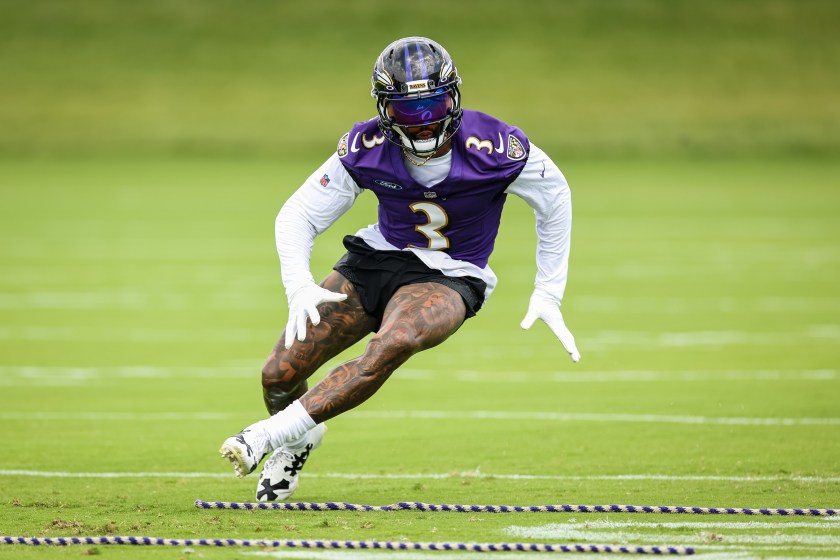 Baltimore Ravens wide receiver Odell Beckham Jr. cuts during practice.