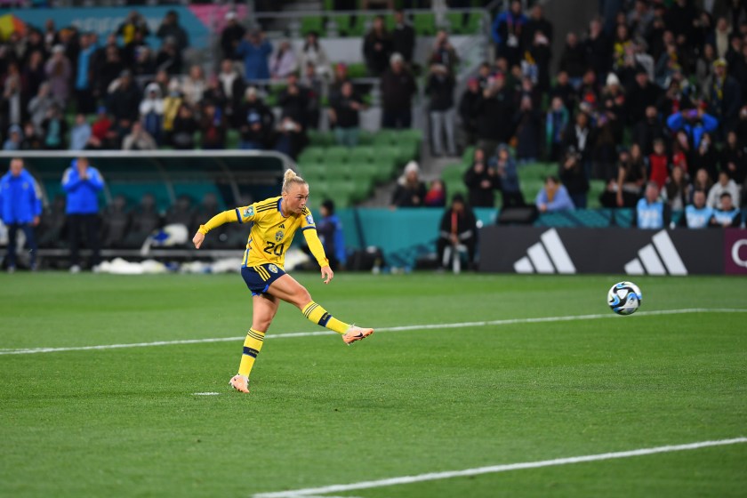 Hanna Bennison of Sweden kicks the ball.