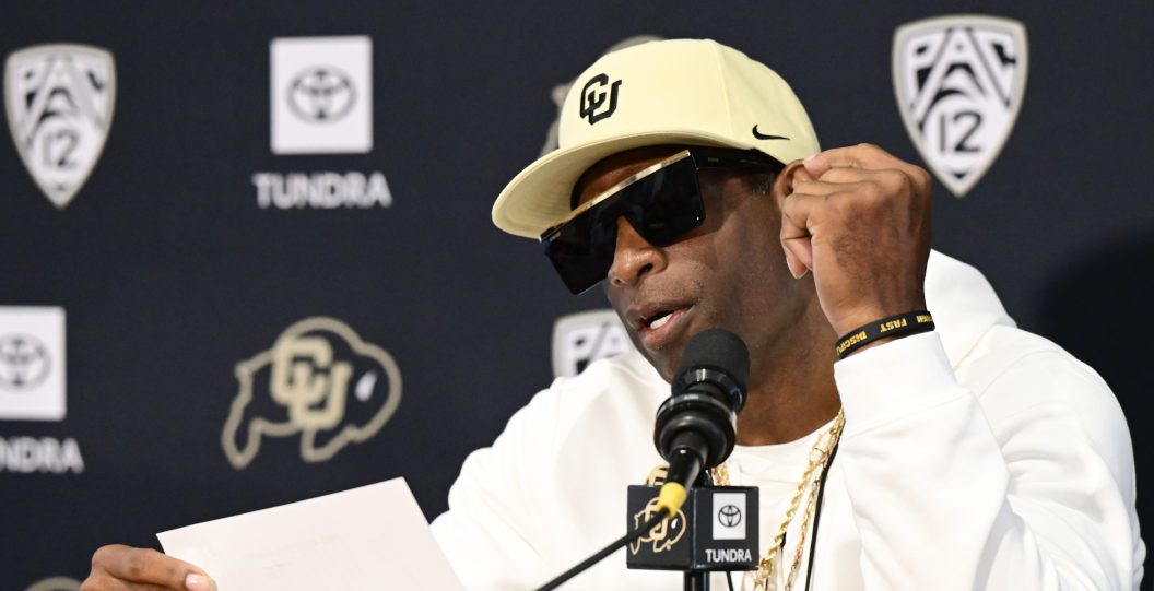 BOULDER, CO - AUGUST 11: Colorado Buffaloes head football coach Deion Sanders answers questions at the 70th annual Colorado University Fall Sports Media Day in Boulder August 11, 2023.