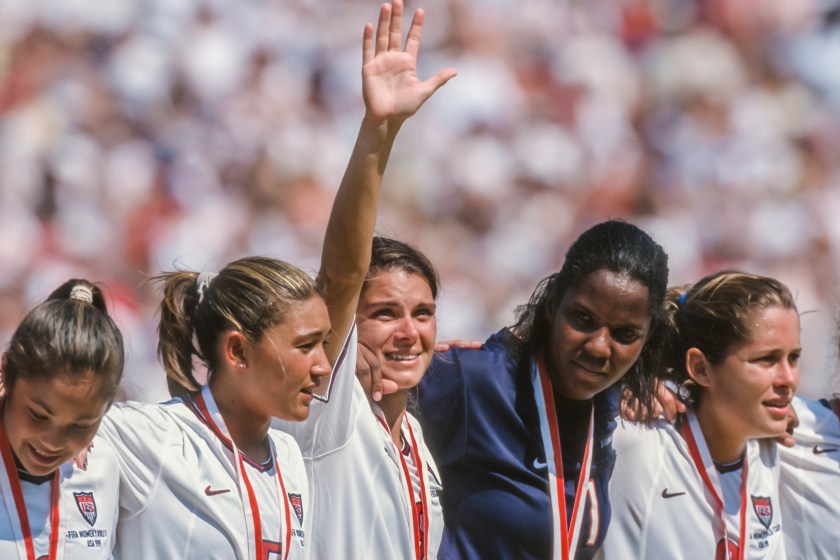 USWNT members before a 1999 World Cup match.