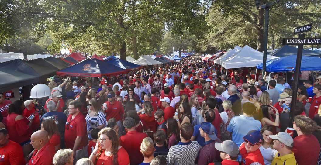 OXFORD, MS - OCTOBER 21: Fans gather in the Grove for tailgating on the Ole Miss campus before the start of a college college football game between the LSU Tigers and Mississippi Rebels on October 21, 2017, at Vaught-Hemmingway Stadium in Oxford, MS. LSU won 40-24. (