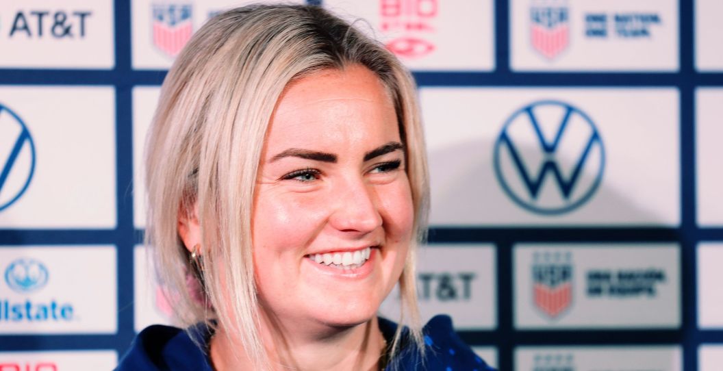 Lindsey Horan smiles at a press conference.