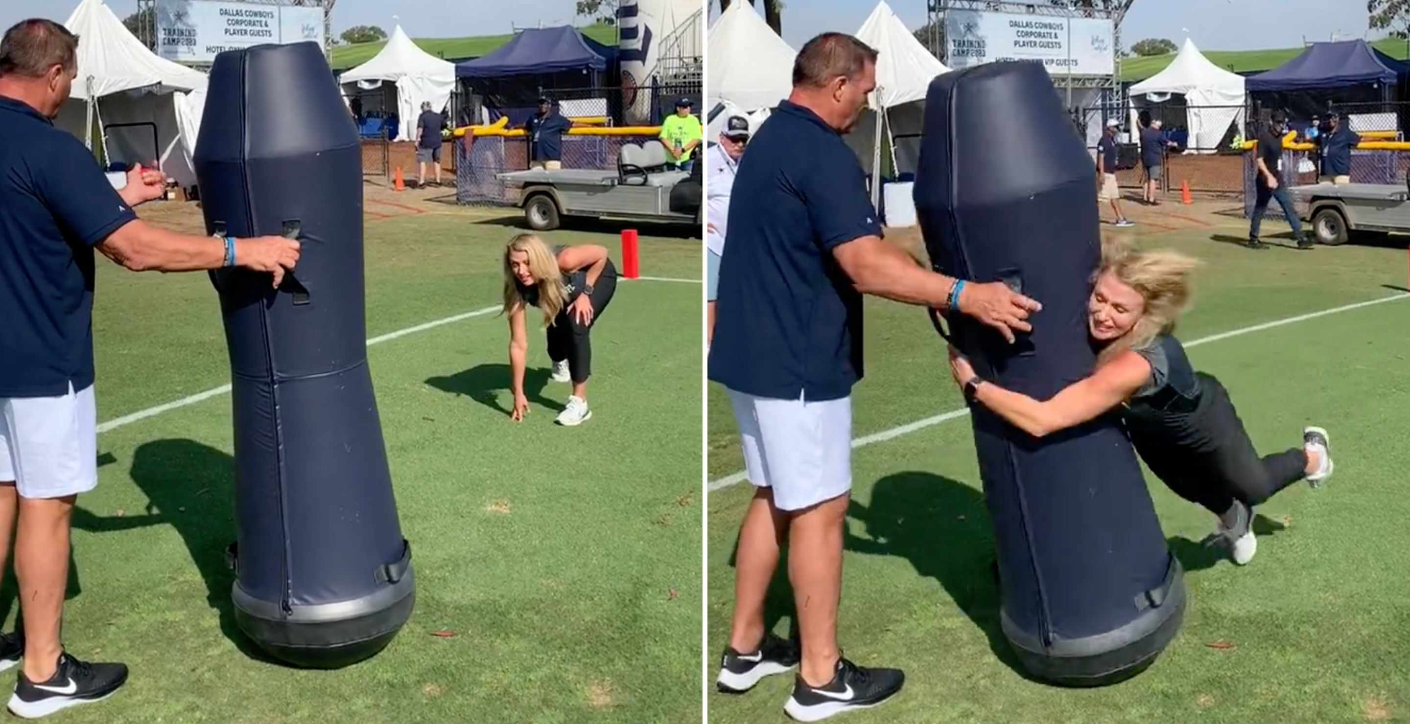 NFL Reporter Tackles Dummy at Cowboys Training Camp