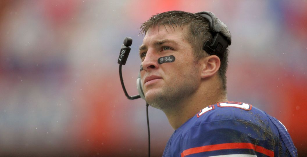 Tim Tebow wearing a headset during a Florida football game.