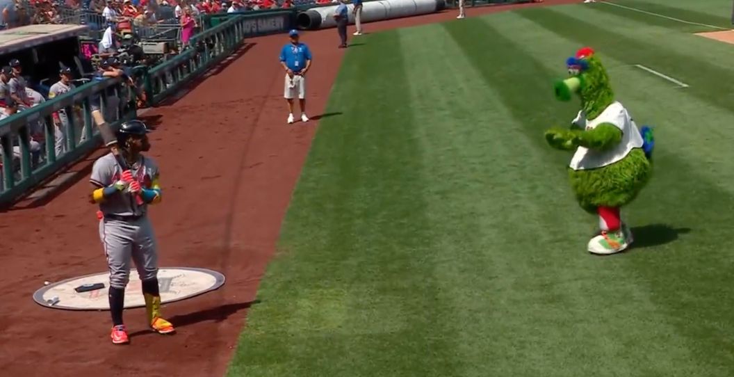 Ronald Acuna and the Phillie Phanatic have fun.