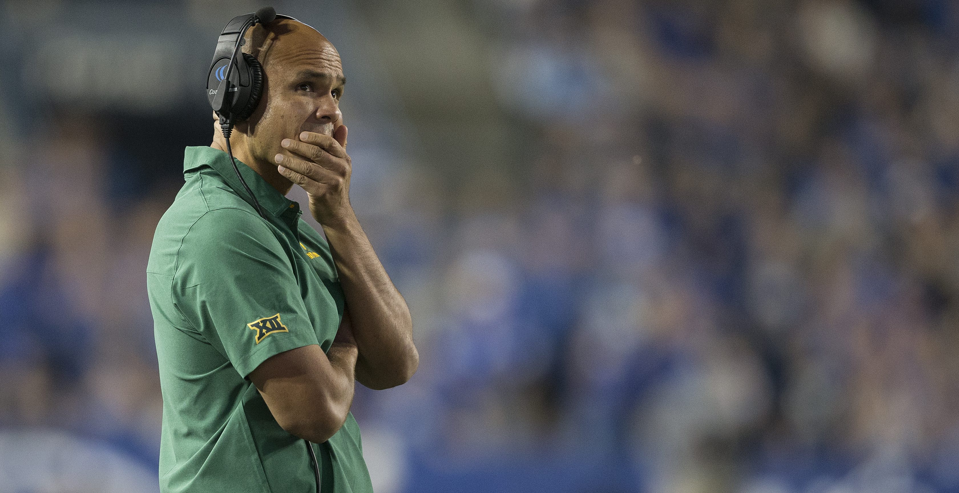 PROVO, UT- SEPTEMBER 10: Head coach Dave Aranda of the Baylor Bears reacts during the second half of the game against the Brigham Young Cougars at LaVell Edwards Stadium on September 10, 2022 in Provo, Utah.