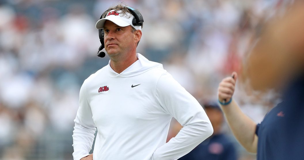 OXFORD, MISSISSIPPI - SEPTEMBER 02: Head coach Lane Kiffin of the Mississippi Rebels during the game against the Mercer Bears at Vaught-Hemingway Stadium on September 02, 2023 in Oxford, Mississippi.