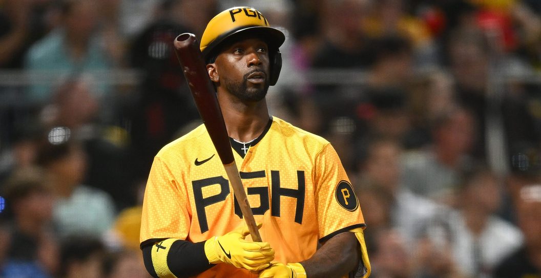PITTSBURGH, PENNSYLVANIA - AUGUST 25: Andrew McCutchen #22 of the Pittsburgh Pirates looks on during the game against the Chicago Cubs at PNC Park on August 25, 2023 in Pittsburgh, Pennsylvania.