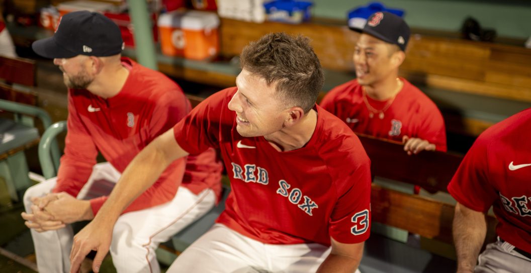 BOSTON, MASSACHUSETTS - SEPTEMBER 14: Nick Pivetta #37 of the Boston Red Sox reacts in the dugout before game two of a doubleheader against the New York Yankees on September 14, 2023 at Fenway Park in Boston, Massachusetts.