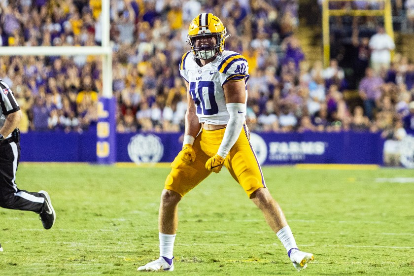 LSU's Whit Weeks celebrates a play.