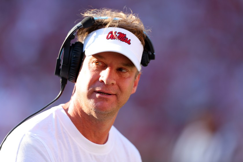 Lane Kiffin looks disappointed for Ole Miss.