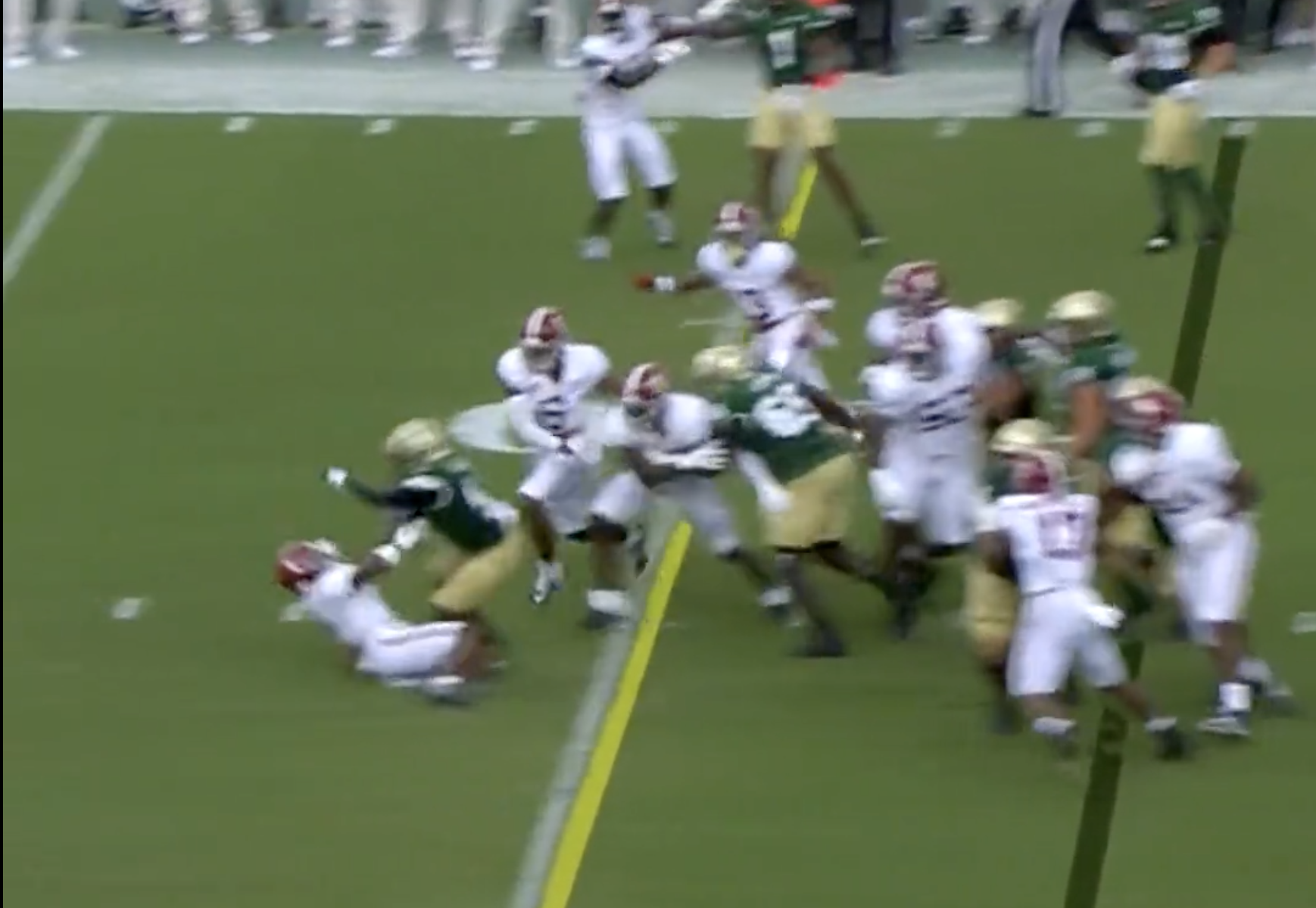 USF running back trucks Alabama defender