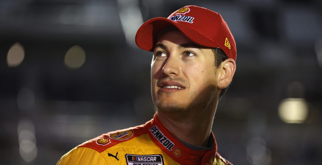 DAYTONA BEACH, FLORIDA - FEBRUARY 15: Joey Logano, driver of the #22 Shell Pennzoil Ford, looks on during qualifying for the Busch Light Pole at Daytona International Speedway on February 15, 2023 in Daytona Beach, Florida.