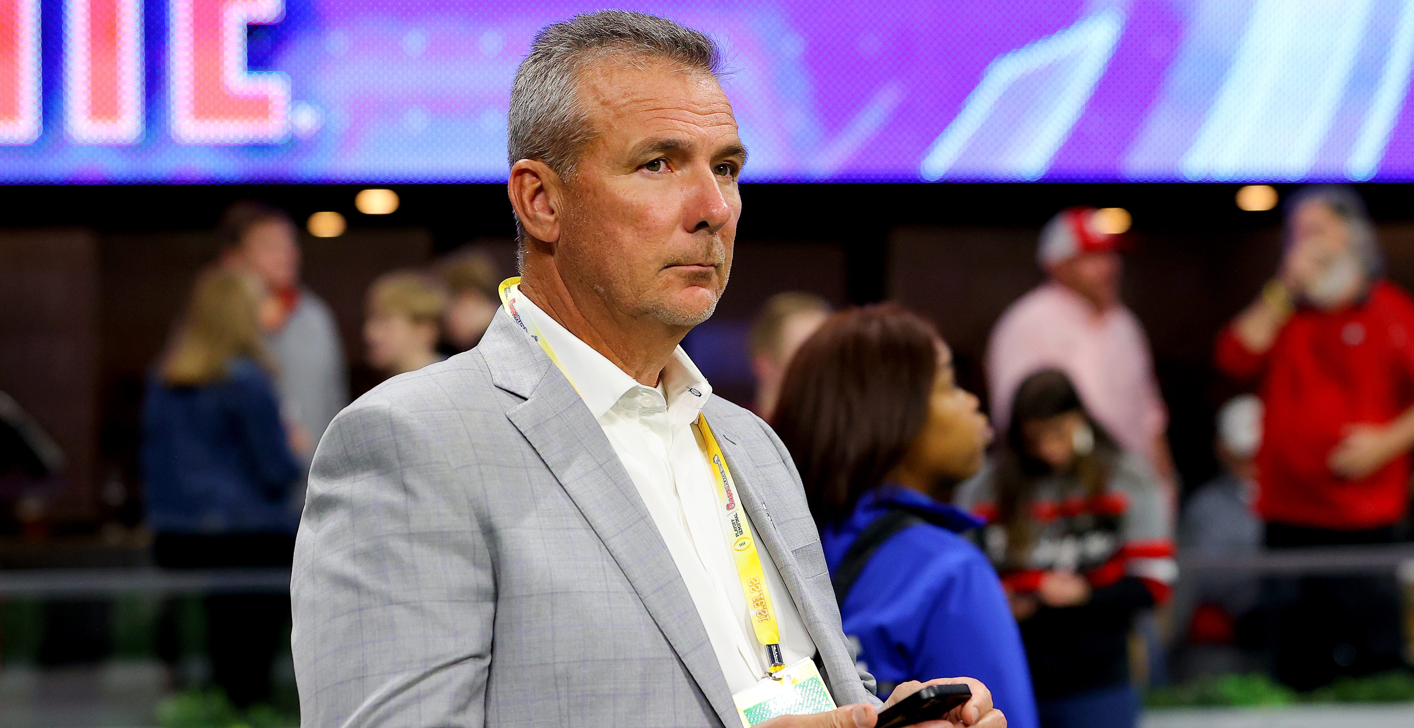 ATLANTA, GEORGIA - DECEMBER 31: Urban Meyer is seen prior to the game between the Ohio State Buckeyes and the Georgia Bulldogs in the Chick-fil-A Peach Bowl at Mercedes-Benz Stadium on December 31, 2022 in Atlanta, Georgia.