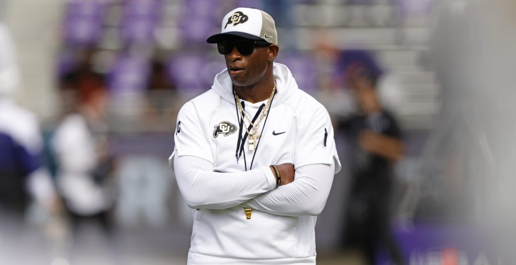 FORT WORTH, TX - SEPTEMBER 2: Head coach Deion Sanders of the Colorado Buffaloes walks the field before the game between the TCU Horned Frogs and the Colorado Buffaloes at Amon G. Carter Stadium on September 2, 2023 in Fort Worth, Texas.