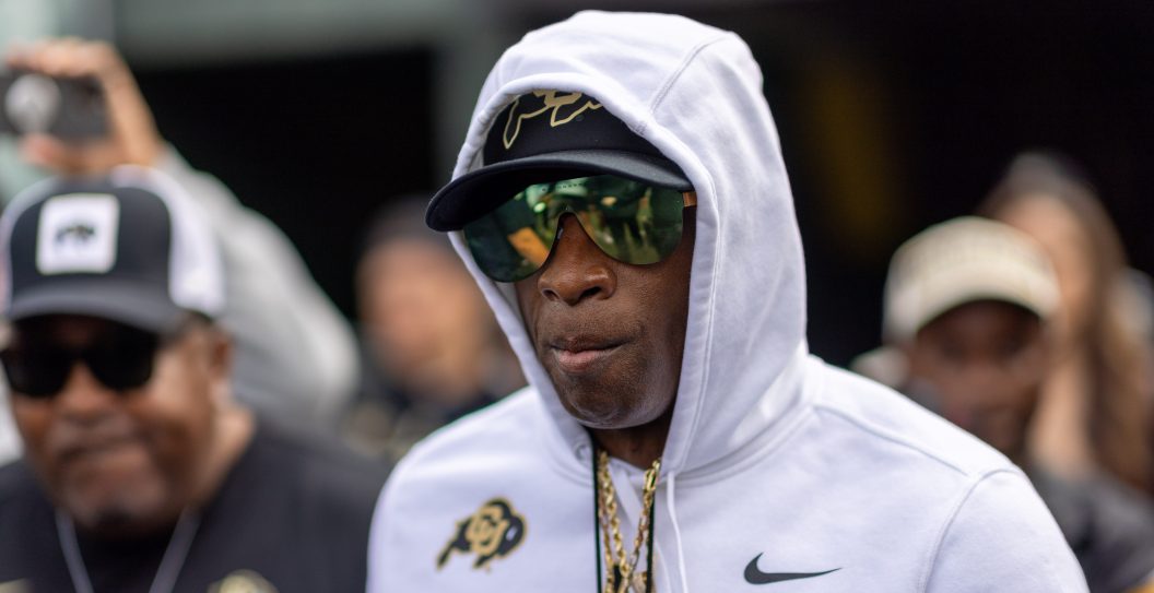 EUGENE, OREGON - SEPTEMBER 23: Head coach Deon Sanders of the Colorado Buffaloes walks on the field before their game against the Oregon Ducks at Autzen Stadium on September 23, 2023 in Eugene, Oregon.