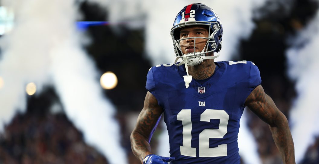 EAST RUTHERFORD, NJ - OCTOBER 2: Darren Waller #12 of the New York Giants runs onto the field prior to a game against the Seattle Seahawks at MetLife Stadium on October 2, 2023 in East Rutherford, New Jersey.