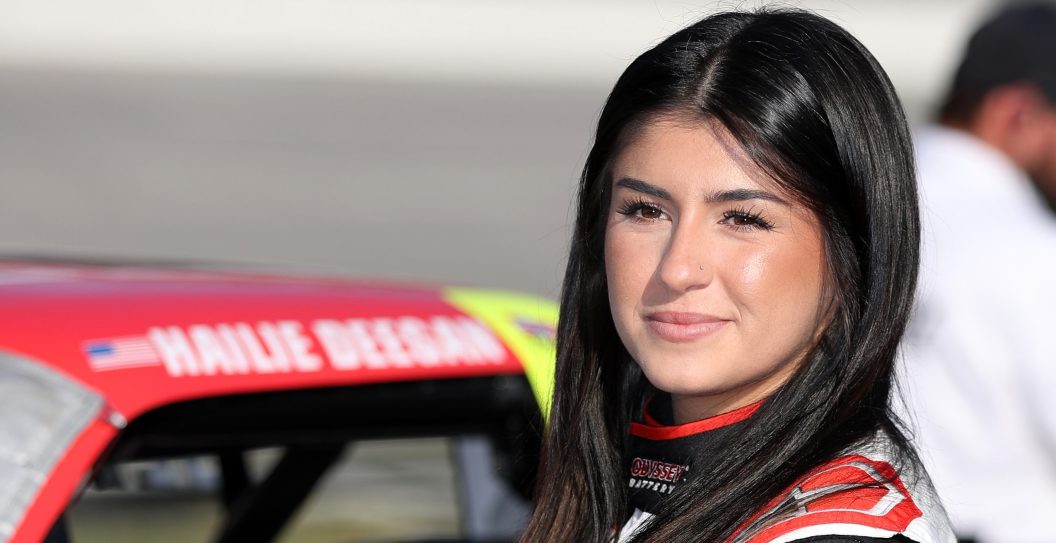 TALLADEGA, ALABAMA - SEPTEMBER 30: Hailie Deegan, driver of the #13 Odyssey Battery Ford, waits on the grid during qualifying for the NASCAR Craftsman Truck Series Love's RV Stop 250 at Talladega Superspeedway on September 30, 2023 in Talladega, Alabama.