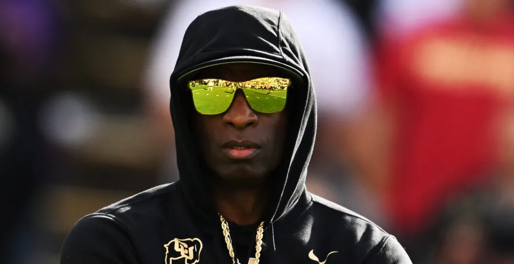BOULDER, COLORADO - SEPTEMBER 30: Head coach Deion Sanders comes out on the field for pregame warmups at Folsom Field on September 30, 2023 in Boulder, Colorado. Sanders Colorado Buffaloes take on the USC Trojans, after last weeks 42-6 loss in Oregon.