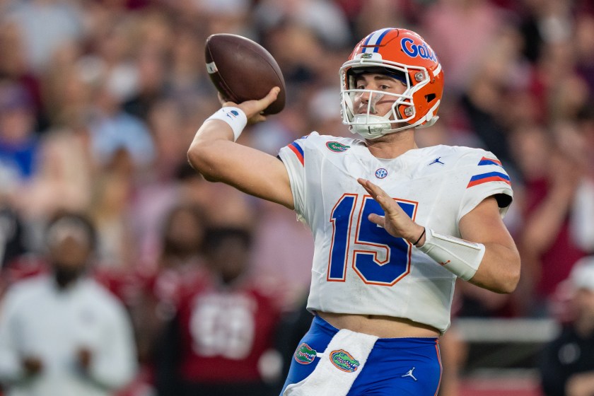 COLUMBIA, SOUTH CAROLINA - OCTOBER 14: Graham Mertz #15 of the Florida Gators passes the ball in the second half of the game against the South Carolina Gamecocks at Williams-Brice Stadium on October 14, 2023 in Columbia, South Carolina. 