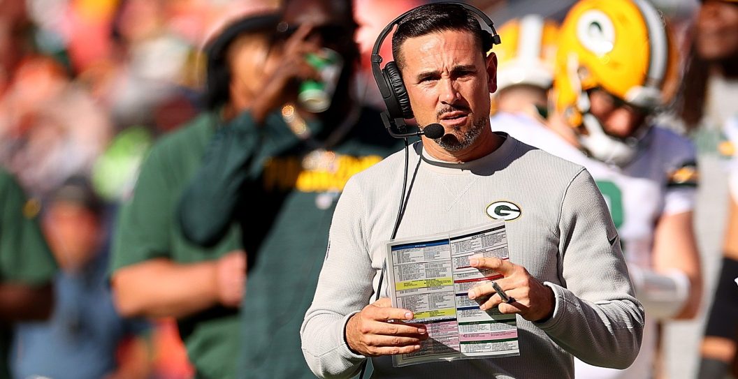 DENVER, COLORADO - OCTOBER 22: Head coach Matt LaFleur of the Green Bay Packers looks on in the second quarter of the game against the Denver Broncos at Empower Field At Mile High on October 22, 2023 in Denver, Colorado.