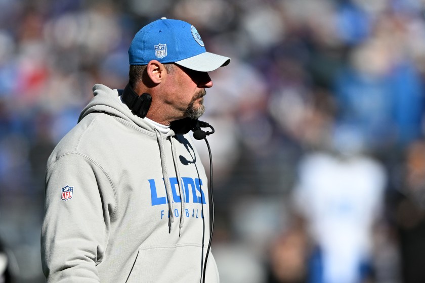 BALTIMORE, MARYLAND - OCTOBER 22: Head coach Dan Campbell of the Detroit Lions looks on in the second half of the game against the Baltimore Ravens at M&T Bank Stadium on October 22, 2023 in Baltimore, Maryland.  