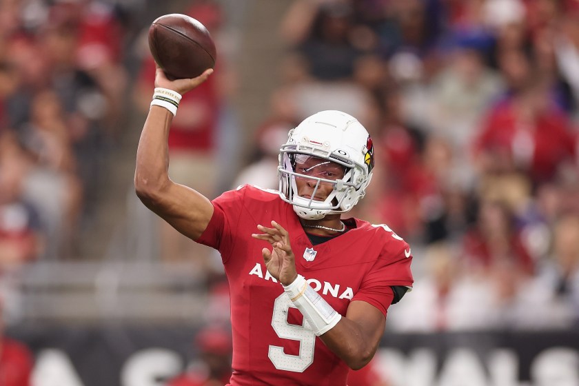 GLENDALE, ARIZONA - OCTOBER 29: Quarterback Joshua Dobbs #9 of the Arizona Cardinals throws a pass during the NFL game against the Baltimore Ravens at State Farm Stadium on October 29, 2023 in Glendale, Arizona. The Ravens defeated the Cardinals 31-24. 