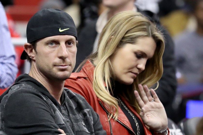Max Scherzer and his wife Erica at an NBA game.