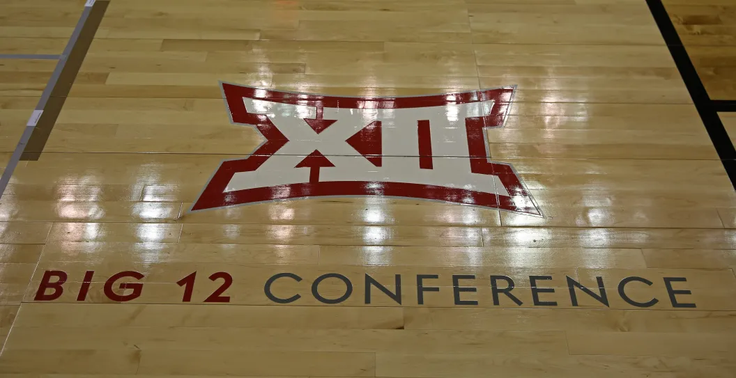 KANSAS CITY, MO - MARCH 25: A Big 12 logo during a quarterfinal game in the NCAA Division l Women's Championship between the UCLA Bruins and Mississippi State Lady Bulldogs on March 25, 2018 at Sprint Center in Kansas City, MO. Mississippi State won 89-73 to advance to the Final Four.