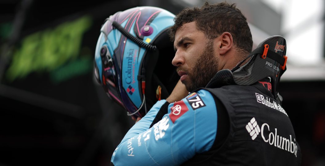 NORTH WILKESBORO, NORTH CAROLINA - MAY 19: Bubba Wallace, driver of the #23 Columbia Sportswear Company Toyota, prepares to practice for the NASCAR Cup Series All-Star Race at North Wilkesboro Speedway on May 19, 2023 in North Wilkesboro, North Carolina.
