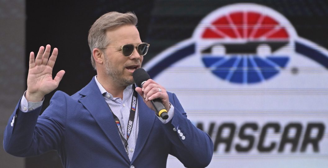 AUSTIN, TEXAS - MARCH 26: Marcus Smith, President and CEO, Speedway Motorsports speaks onstage during pre-race ceremonies prior to the NASCAR Cup Series EchoPark Automotive Grand Prix at Circuit of The Americas on March 26, 2023 in Austin, Texas.