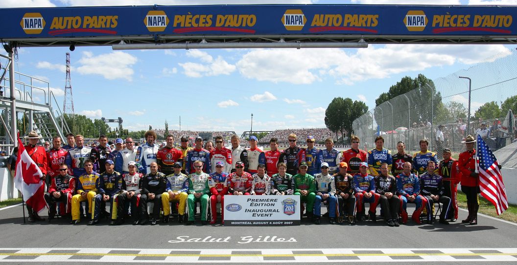 MONTREAL - AUGUST 4: The drivers entered in the NASCAR Busch Series NAPA Auto Parts 200 pose for a group portrait before the start of the race at the Circuit Gilles Villeneuve August 4, 2007 in Montreal, Quebec, Canada.