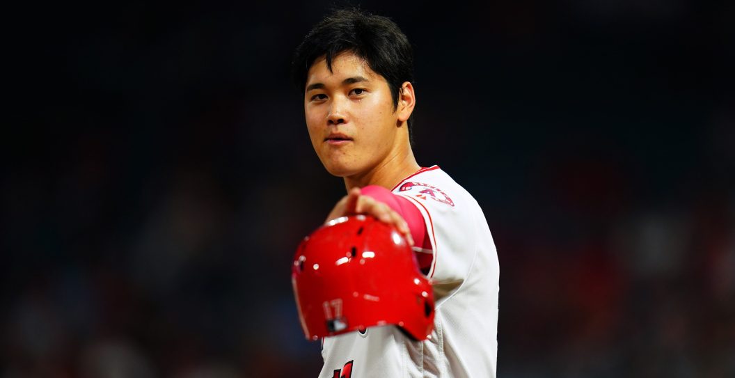 ANAHEIM, CA - SEPTEMBER 25: Shohei Ohtani #17 of the Los Angeles Angels of Anaheim looks on during the game against the Texas Rangers at Angel Stadium on September 25, 2018 in Anaheim, California.