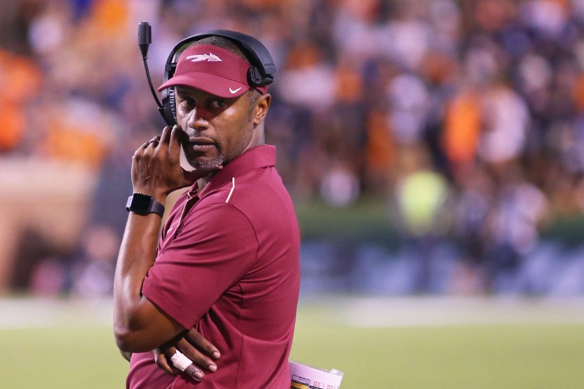 CHARLOTTESVILLE, VA - SEPTEMBER 14: Head coach Willie Taggart of the Florida State Seminoles in the first half during a game against the Virginia Cavaliers at Scott Stadium on September 14, 2019 in Charlottesville, Virginia. 