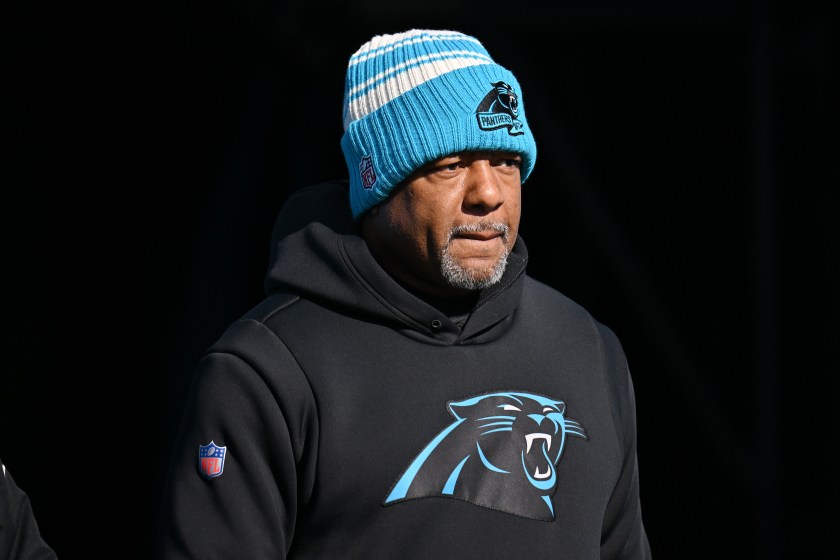 CHARLOTTE, NORTH CAROLINA - DECEMBER 24: Interim head coach Steve Wilks of the Carolina Panthers looks on during warmups before the game against the Detroit Lions at Bank of America Stadium on December 24, 2022 in Charlotte, North Carolina. 