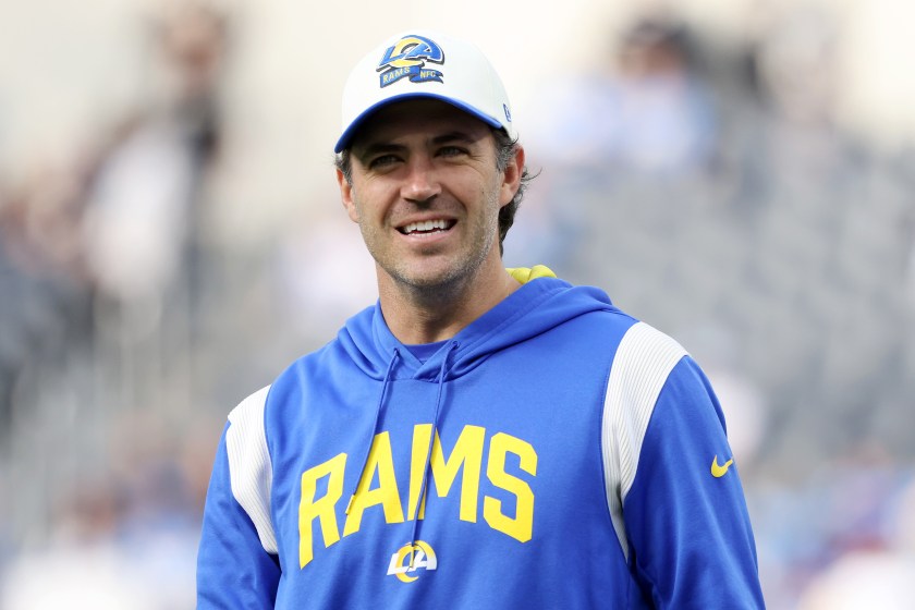 INGLEWOOD, CALIFORNIA - JANUARY 01: Quarterbacks coach Zac Robinson of the Los Angeles Rams looks on prior to the game against the Los Angeles Chargers at SoFi Stadium on January 01, 2023 in Inglewood, California. 