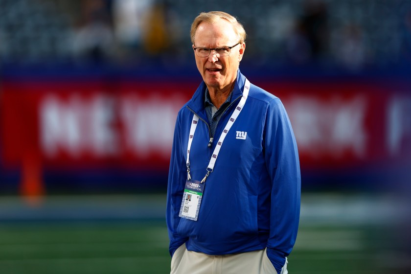 EAST RUTHERFORD, NEW JERSEY - AUGUST 18: John K. Mara, owner and CEO of the New York Giants looks on before pre-season football game against the Carolina Panthers at MetLife Stadium on August 18, 2023 in East Rutherford, New Jersey. 
