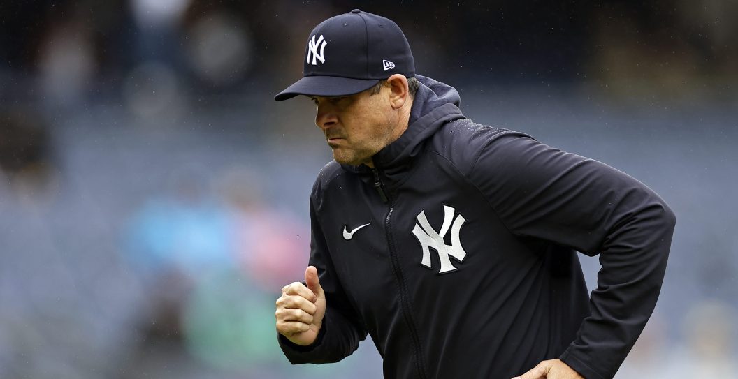 NEW YORK, NY - SEPTEMBER 25: Aaron Boone #17 of the New York Yankees runs off the field against the Arizona Diamondbacks during the second inning at Yankee Stadium on September 25, 2023 in New York City.