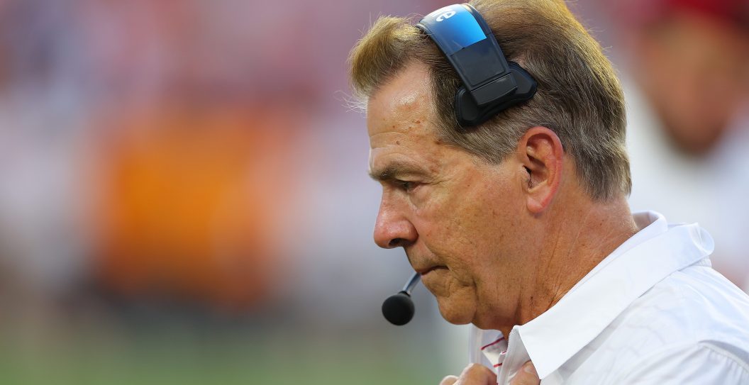 TUSCALOOSA, ALABAMA - OCTOBER 21: ead coach Nick Saban of the Alabama Crimson Tide looks on against the Tennessee Volunteers during the fourth quarter at Bryant-Denny Stadium on October 21, 2023 in Tuscaloosa, Alabama.