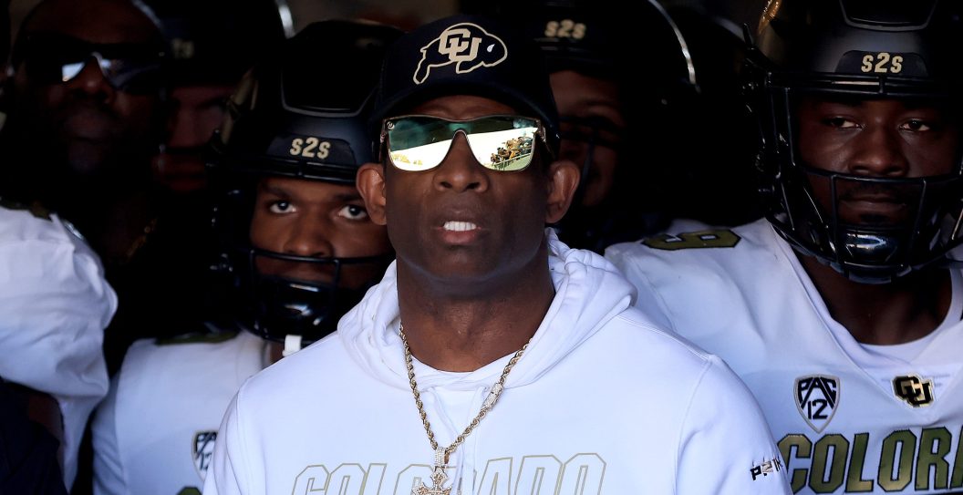 PASADENA, CALIFORNIA - OCTOBER 28: Head coach Deion Sanders of the Colorado Buffaloes looks on prior to a game against the UCLA Bruins at Rose Bowl Stadium on October 28, 2023 in Pasadena, California.
