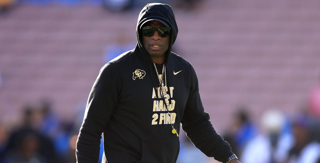 PASADENA, CALIFORNIA - OCTOBER 28: Head coach Deion Sanders of the Colorado Buffaloes looks prior to a game against the UCLA Bruins at Rose Bowl Stadium on October 28, 2023 in Pasadena, California.