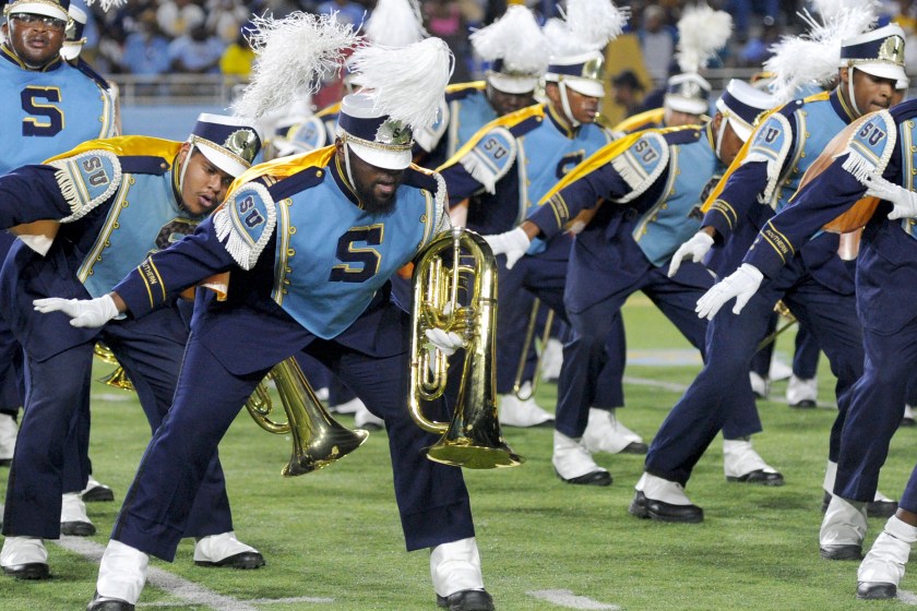 Southern University's band plays on the field.