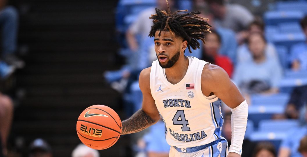CHAPEL HILL, NORTH CAROLINA - OCTOBER 27: RJ Davis #4 of the North Carolina Tar Heels moves the ball against the Saint Augustine Falcons during their game at the Dean E. Smith Center on October 27, 2023 in Chapel Hill, North Carolina. The Tar Heels won 117-53.