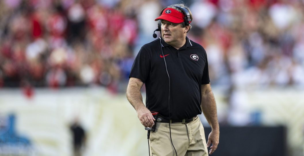 JACKSONVILLE, FLORIDA - OCTOBER 28: Head coach Kirby Smart of the Georgia Bulldogs looks on during the second half of a game against the Florida Gators at EverBank Stadium on October 28, 2023 in Jacksonville, Florida.