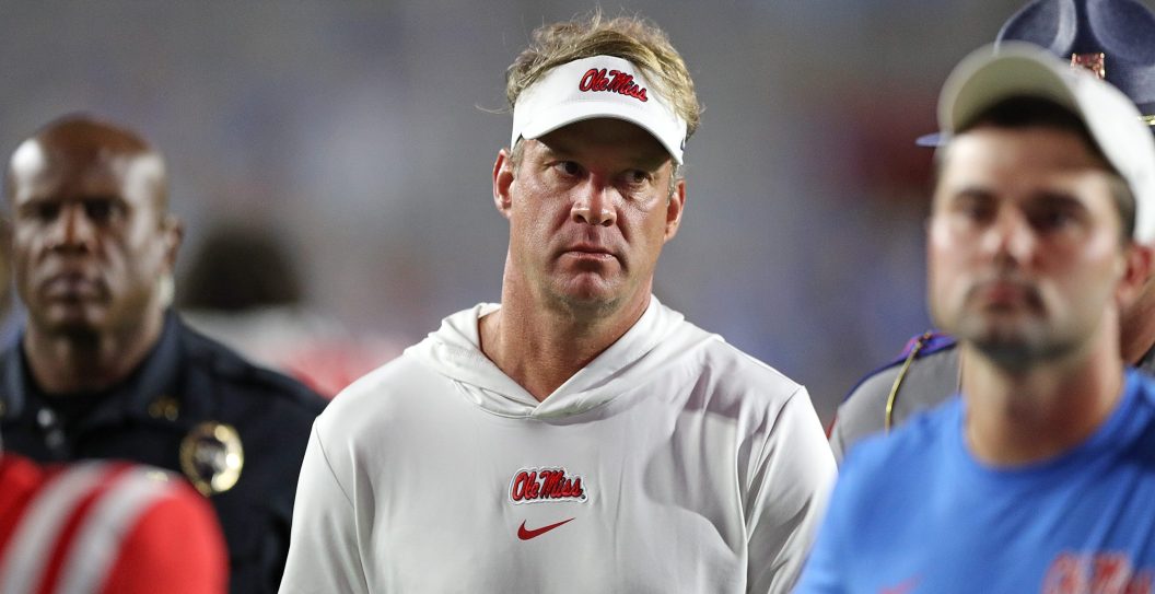 OXFORD, MISSISSIPPI - OCTOBER 28: head coach Lane Kiffin of the Mississippi Rebels after the game against the Vanderbilt Commodores at Vaught-Hemingway Stadium on October 28, 2023 in Oxford, Mississippi.