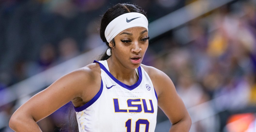 LAS VEGAS, NEVADA - NOVEMBER 6: Angel Reese #10 of the LSU Lady Tigers is seen during the game against the Colorado Buffaloes in the Naismith Hall of Fame Series at T-Mobile Arena on November 6, 2023 in Las Vegas, Nevada.