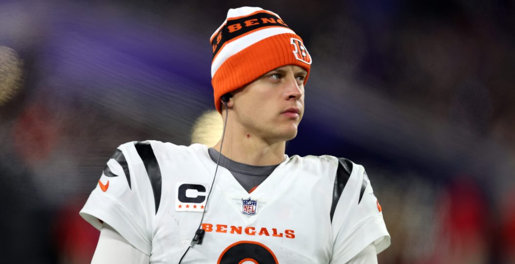 BALTIMORE, MARYLAND - NOVEMBER 16: Quarterback Joe Burrow #9 of the Cincinnati Bengals looks on in the second half against the Baltimore Ravens at M&T Bank Stadium on November 16, 2023 in Baltimore, Maryland.