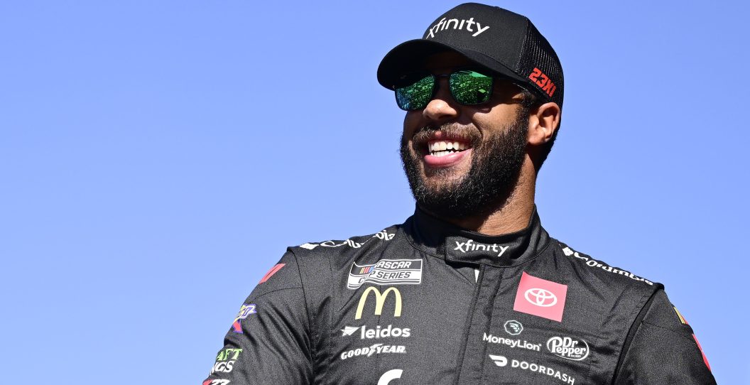 MARTINSVILLE, VIRGINIA - OCTOBER 29: Bubba Wallace, driver of the #23 Xfinity Toyota, walks onstage during driver intros prior to the NASCAR Cup Series Xfinity 500 at Martinsville Speedway on October 29, 2023 in Martinsville, Virginia.