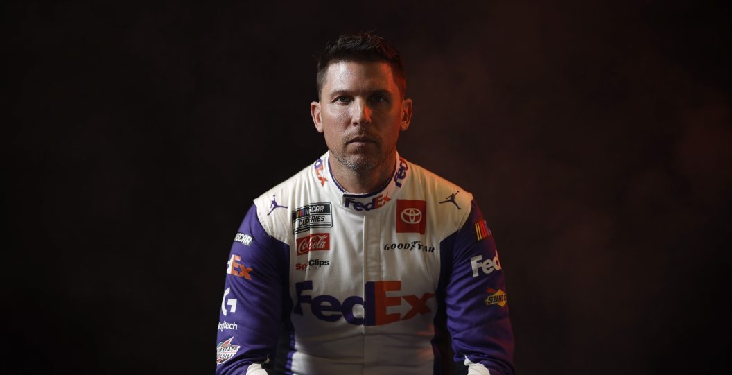 CHARLOTTE, NORTH CAROLINA - JANUARY 18: NASCAR driver Denny Hamlin poses for a photo during NASCAR Production Days at Charlotte Convention Center on January 18, 2023 in Charlotte, North Carolina.